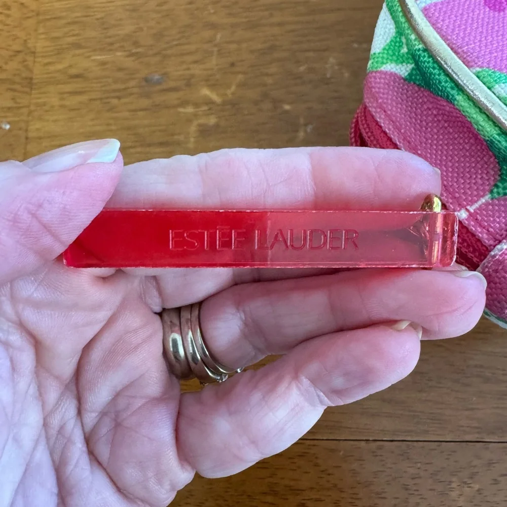 Lilly Pulitzer Estee Lauder Pink Green Floral Pouch cosmetics bag top zip 8x5x2